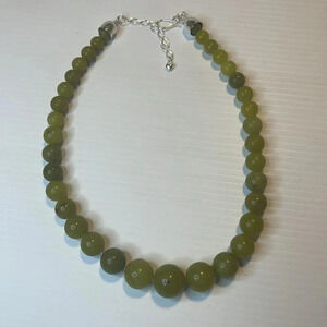 Jay King DTR Sterling Silver Graduated Pale Green Jasper Jade Bead Necklace 925